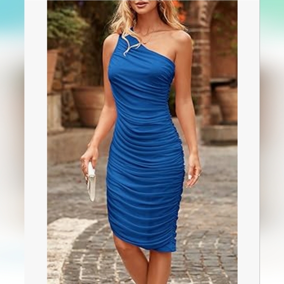 PRETTY GARDEN Rouched One Shoulder Sleeveless Party Cocktail Pencil Dress. NEW! - Picture 5 of 12